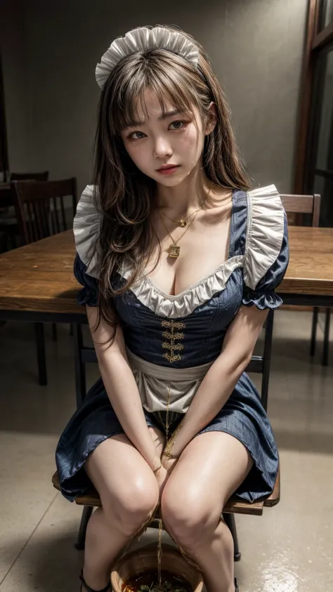 ( by Nomi,photo- by Nomi:1.4),( masterpiece,top quality:1.2),  RAW Photo, high resolution, intricate details, very detailed,  by Nomi and sharp details, portrait, ( view from below), Watch viewers, Alone,  Japanese young adult woman  , ( maid costume, head...