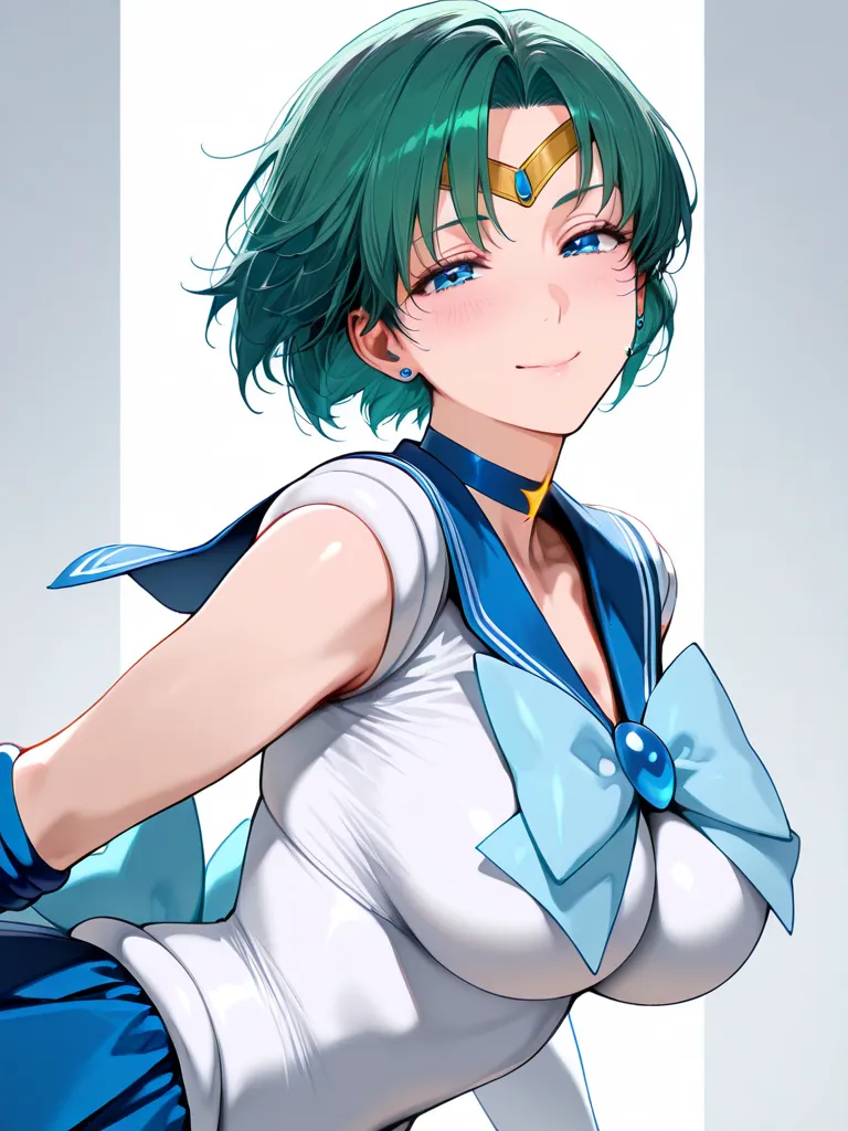 (masterpiece, best quality, beautiful, Ultra detailed, ), 1 girl, sailor mercury, smile, 