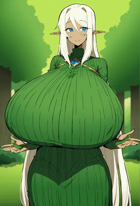  score_9,  score_8_arriba,  score_7_arriba,   source  _animated, animated coloring, animated screencap,  a girl, Alone,   Tiffania Westwood  ( zero no tsukaima ), elf, Cuan hair, blue eyes, loving smile,  ribbed blouse,  gigantic breasts,  neckline ,  neck...