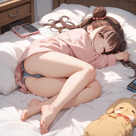 (shiny body=:1.0),(full body=:1.0),(1 girl,solo,sonoda chiyoko,double bun,twintails,brown eyes,brown hair=:1.0),(Sleep Shirt   =:1.0),(ultra detailed,best quality,absolutely resolution=:1.0)