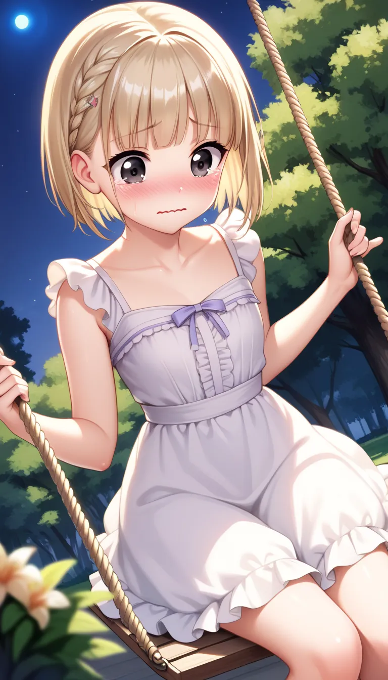 (16k,(masterpiece:1.3),best quality,beautiful,Ultra detailed,extremely detailed, highly detailed beautiful face and eyes, beautiful detailed eyes), A-line bob cut hair, (blond hair:1.3), flat chest, big eyes, Black eyes, de pele branca, kawaii, cute girl, ...