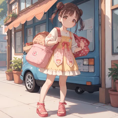 (shiny body=:1.0),(full body=:1.0),(1 girl,solo,sonoda chiyoko,double bun,twintails,brown eyes,brown hair=:1.0),(Terry Cloth Romper  =:1.0),(ultra detailed,best quality,absolutely resolution=:1.0)