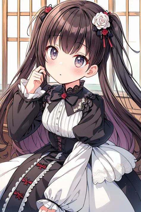 8k、 最 high qualityフェイス、fine eyes 、cowboy in the parlor of the house、Born into a world famous family、It's the existence of a  。 she has enduring elegance and innocence .、Its excellence is、It's goth-lolita fashion where you can see a lady's boobs、In the work...