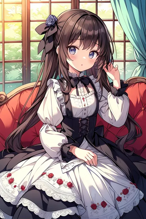 8k、 最 high qualityフェイス、fine eyes 、cowboy in the parlor of the house、Born into a world famous family、It's the existence of a  。 she has enduring elegance and innocence .、Its excellence is、It's goth-lolita fashion where you can see a lady's boobs、In the work...