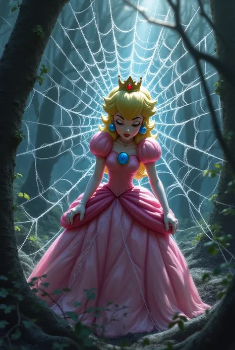 Princess peach trapped in a spider web