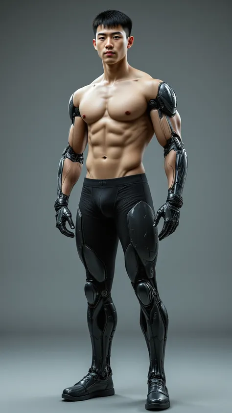 1 Asian handsome male star male high school student bionic robot with a height of 185 cm or more，Slim Short Hair ，Square pectoral muscle ， bulging abs ，（Wakakaki's lovely face）， thin body， Shoulder width ，Narrow waist， inverted triangle body ，Tight-fitting...