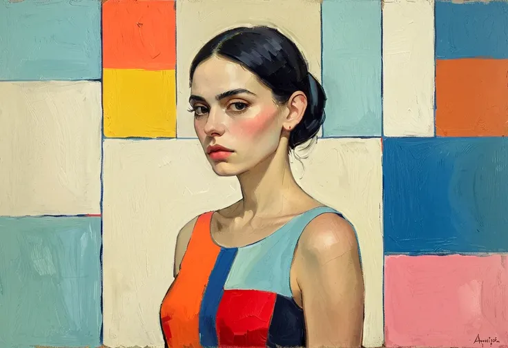 Create an evocative oil painting inspired by Malcolm Liepke, based on the provided image. Capture the intense, introspective expression of the young subject using thick, Incorporate earthy tones, deep blues, and warm browns to create a harmonious and invit...