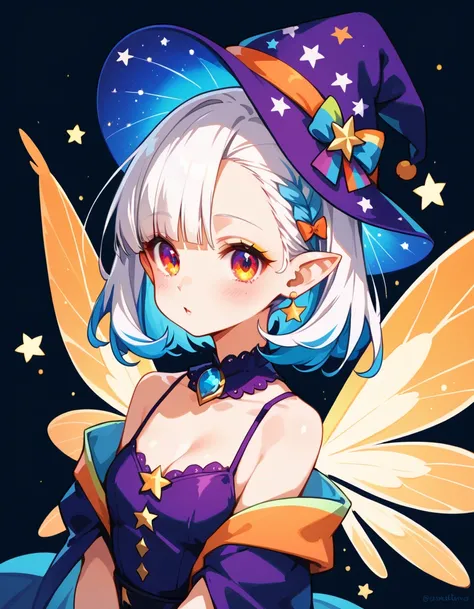   Best Details、    girls on the left，，Blink，    top quality   ， milky white and blue gradation hair color、wear a colorful and cute gothic kimono costume   ,   Star Fairy ,wear a colorful and cute gothic kimono costume    with little fairy feathers growing ...