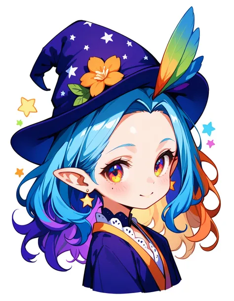   Best Details、    girls on the left，，Blink，    top quality   ， milky white and blue gradation hair color、wear a colorful and cute gothic kimono costume   ,   Star Fairy ,wear a colorful and cute gothic kimono costume    with little fairy feathers growing ...