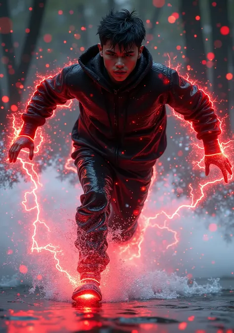 score_9, score_8_arriba, score_7_arriba, , score_chico running sobre el agua_skating on water, red electricity, good heavens, WATER WAVES, running, in water, A boy_ young man with black hair_ boy full of electrical energy, running sobre el agua, I...