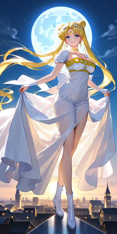 Masterpiece, elegant mature woman, princess serenity\(princess serenity\), tall body, big breast, sailor senshi uniform (sailor senshi uniform shirt, sailor senshi uniform gauntlets, sailor senshi uniform skirt, sailor senshi uniform high boots), full body...