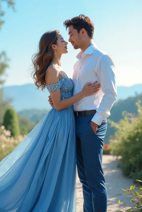 Blue and white dress couple