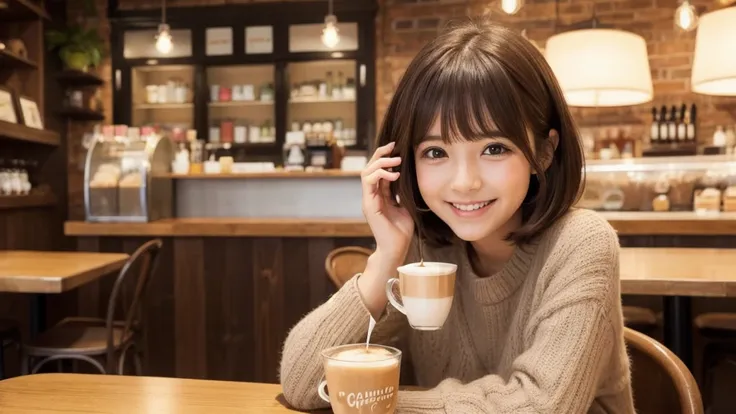 cute girl illustration
I'm alone in a cafe
brown bob
I have bangs
big eyes
Laughing kindly
I'm holding a cup of cafe au lait in my hand
