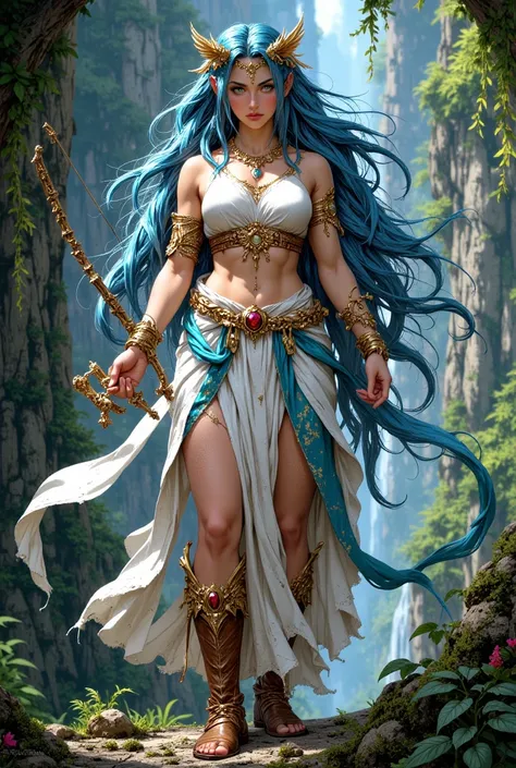 name:  Artemisa
Title : Goddess of Hunting and Nature
Age : immortal ( his age is indefinite in mythology )
height: 1.60m.
Complexion:  It is not specified in the sources provided .
hair: Long and blue ,  with two long locks ,  two tufts on the sides and a...