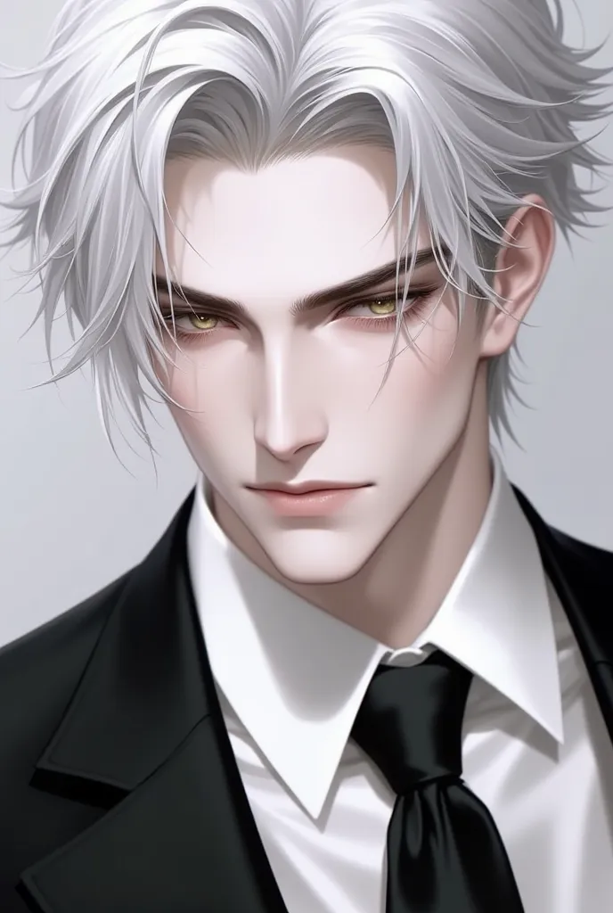 Shirogane short hair，Golden Eyes，young beautiful man， Elegant ，  eyebrows hidden under the hair, simple background on infecti,  Masterpiece, anatomically correct, top quality,  high detail, very detailed, anatomically correct, 