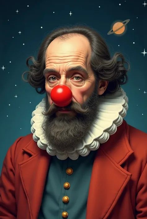 Vintage illustration of Galileo Galilei with clown nose 