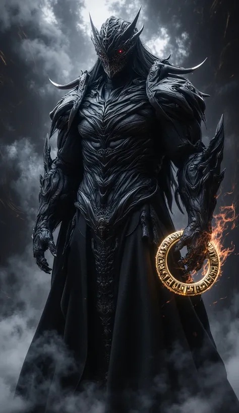 Full Body Warrior (Saurom style) ( Lord of the Rings ) ( ultra quality ) ( outfit) 
 black armor (gold ring with fire runes)
Wrapped in Spectral Domain, Shadows and smoke.