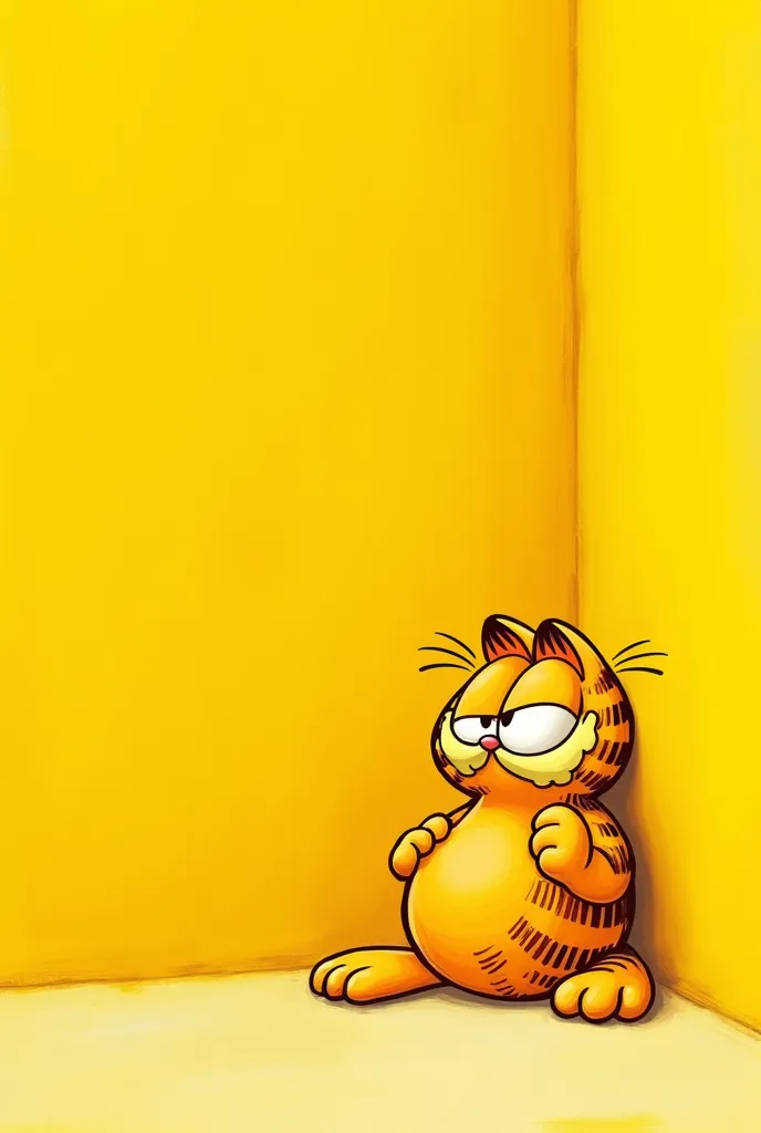 Garfield in a corner with a yellow background for a menu menu