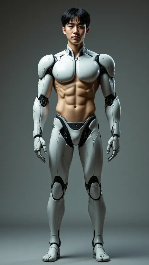 1 Asian handsome male star male high school student bionic robot with a height of 185 cm or more，Slim Short Hair ，Square pectoral muscle ， bulging abs ，（Wakakaki's lovely face）， thin body， Shoulder width ，Narrow waist， inverted triangle body ，Tight-fitting...