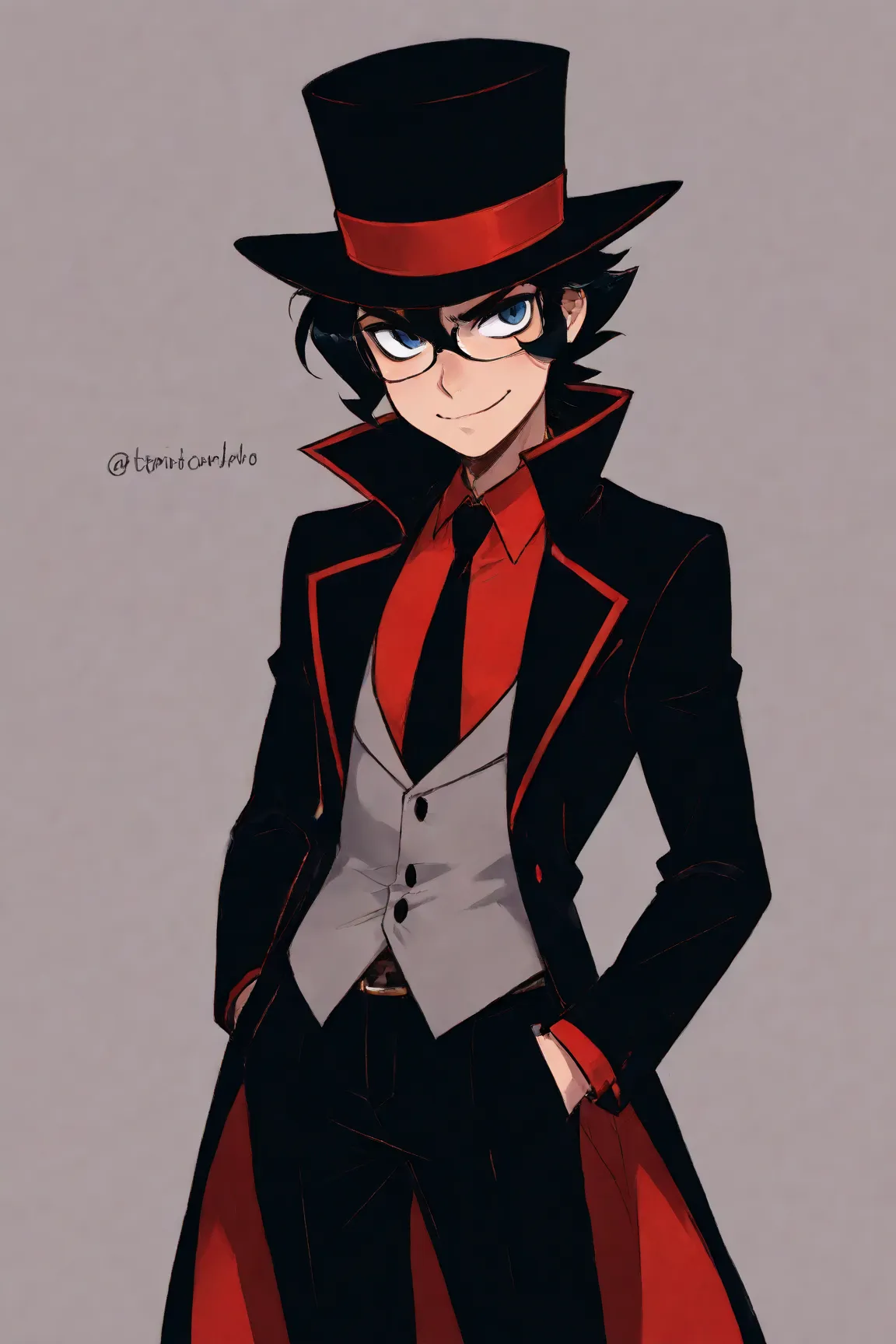 1boy, solo, black hat, villainous, 