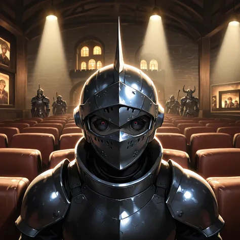 (( by Nomi)), cinematic shot, movie theatre, See photo , 最 high quality,  high quality, ( detailed face and eyes :1.1),  A giant knight in black armor, (( complicated helmet)), Face Mask Armor, (( big eyes)), Black sclera, In the countryside,  dark eyes,  ...