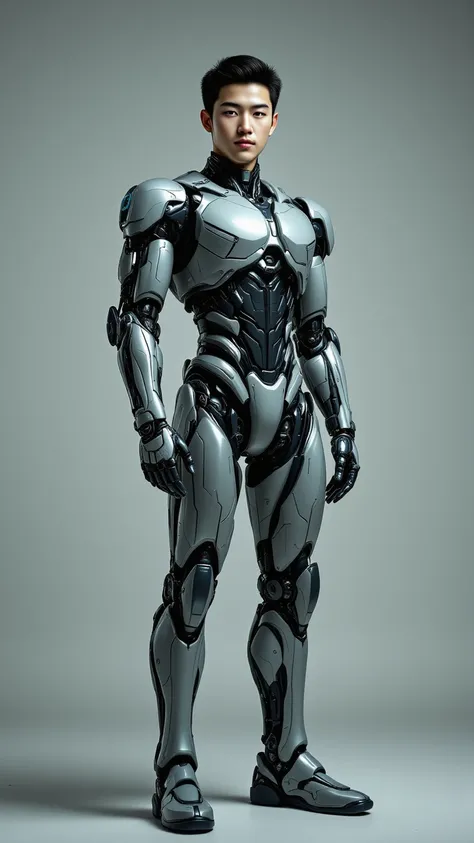 1 Asian handsome male star male high school student bionic robot with a height of 185 cm or more，Slim Short Hair ，Square pectoral muscle ， bulging abs ，（Wakakaki's lovely face）， thin body， Shoulder width ，Narrow waist， inverted triangle body ，Tight-fitting...