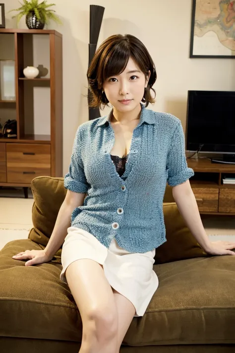 { small tits｝、{Riho Yoshioka:1.3}、Japanese actress、Age 35、 living room 