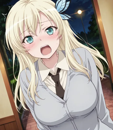 masterpiece, best quality, indoors, cinematic lighting, amazing quality, very aesthetic, absurdres, best quality, 4k, upscale,, general,Sena Kashiwazaki ,Main Outfit,looking at the viewer,dynamic angle,Standing, upper body, in the park, gaze averted to the...