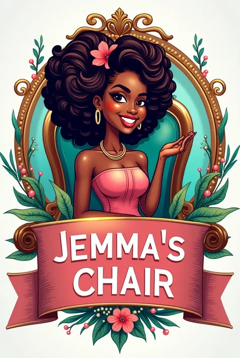 A logo for a cute trinidadian hair and nail salon named, "Jemma's Chair" 