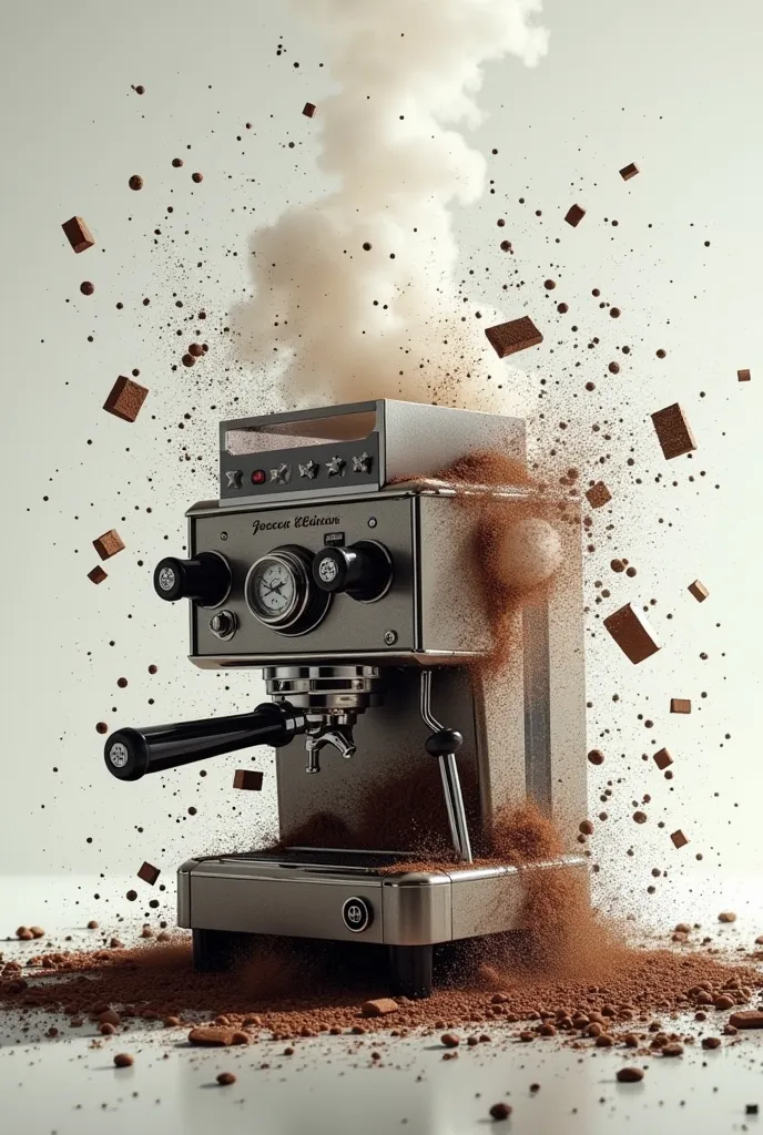 Give me a picture of an Italian coffee machine exploding