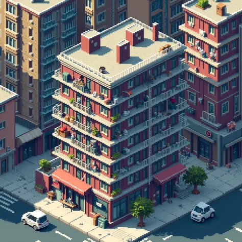 apartment building top down view pixelart