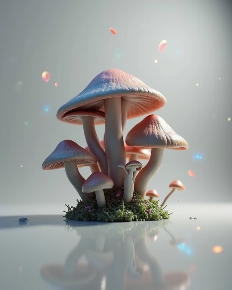 Recreate this orignal image professionally creative realistic photograph a scene suppose to be from a fantasy sci-fi imaginary highly details of   mushrooms growing on the image add vibrant colours ultra realistic dangerous scary vibe depth in sharp focus ...