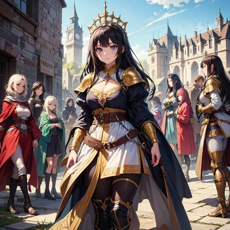 High quality, Ultra detailed, best quality, insanely detailed, beautiful, masterpiece, Vivid colors, Glossy skin, Group of women, Knights, Medieval, Fantasy