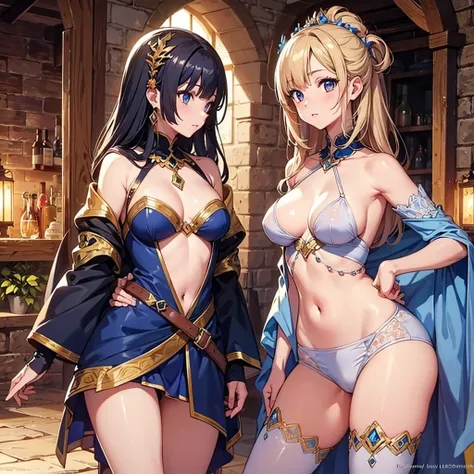 High quality, ultra detailed, best quality, highly detailed, beautiful, masterpiece, vibrant colors, shiny skin, female group, knights, medieval, fantasy, breasts