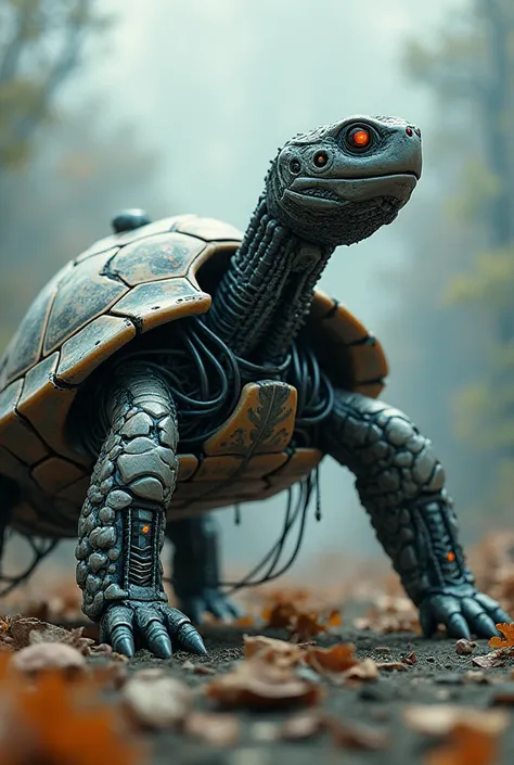 The turtle body is made of technology.