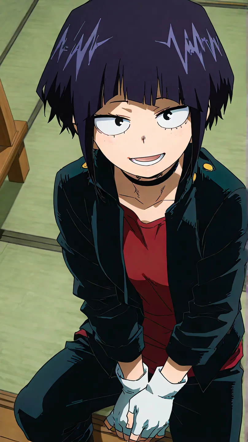 kyoka jiro,my hero academia
High quality ,  best quality , masterpiece,  High Resolution , detailed face( LoRA: jiro),anatomically correct, detailed hair Style( LoRA: jiro),anime Coloring
solo, 1 girl
, short hair, dark purple hair,black eyes,
 shirt,glove...