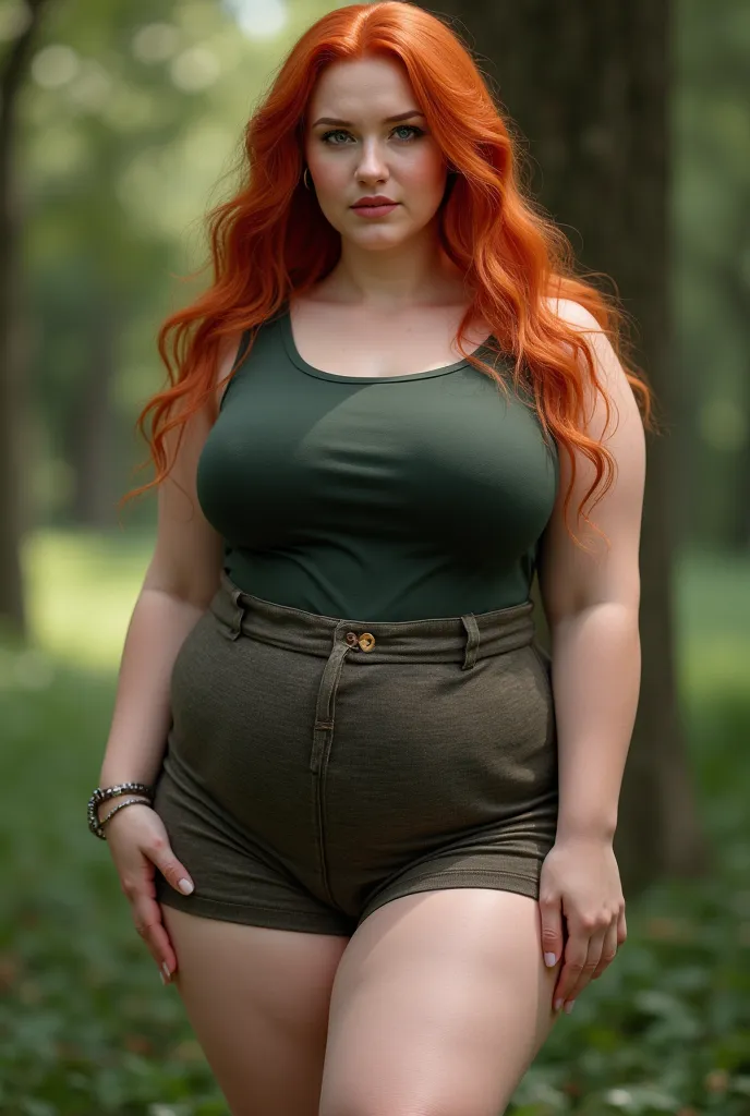 Photorealistic portrait Perfect chubby thicc curvy beautiful Celtic girl , redhead ,  pale skin,  porcelain skin ,  very beautiful,  curvaceous and voluptuous environment , perfect body , size 19 XGL ,  flat stomach , slightly overweight but shaped,  women...