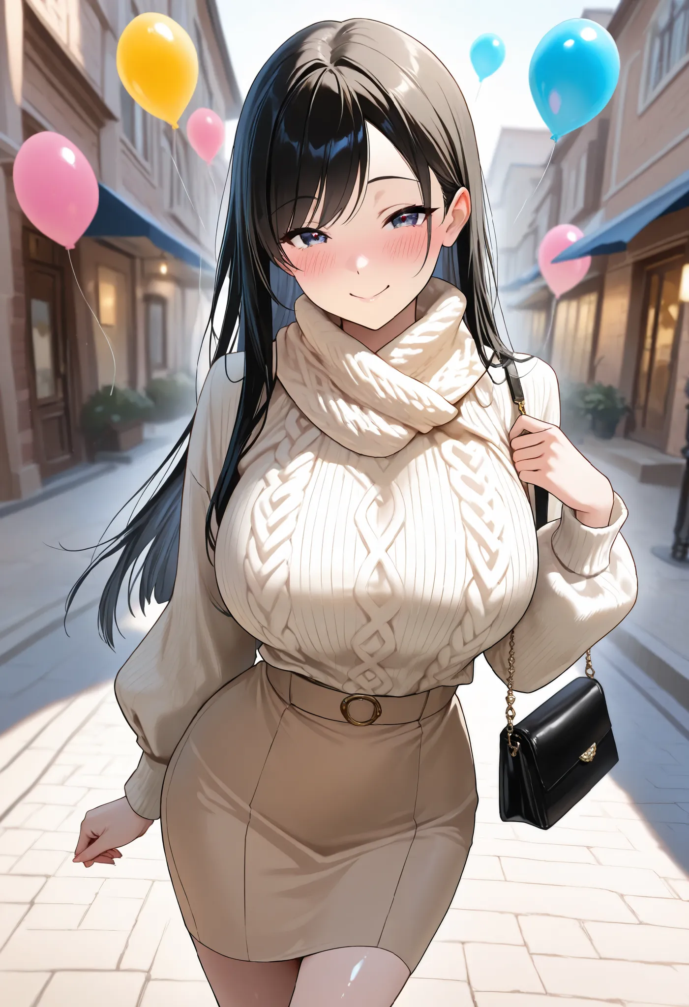 (best quality, masterpiece, ultra detailed, high resolution), Beautiful 8K CG artwork, Enriched photography, anatomically accurate body, depth of field,  1girl, elegant yet sexy girl, (long hair, black straight hair, swept bangs), 
round large breasts, bre...