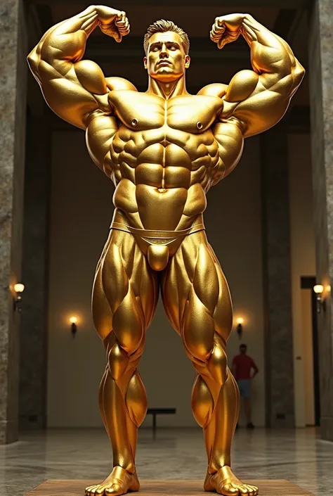 body builder pose stand gold colour a statue 