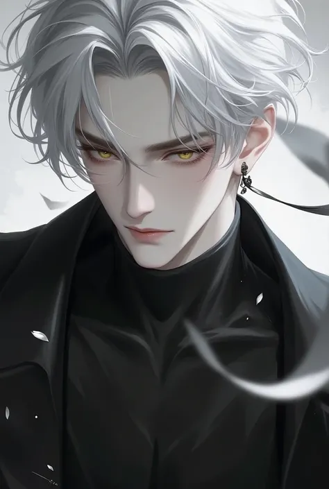  young man,Shirogane short hair,Golden Eyes, is elegant, black belt