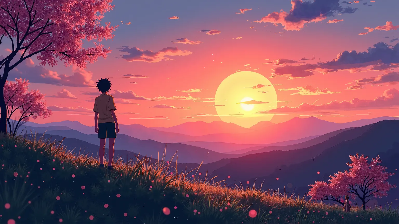 sunset japanese animation illustration style