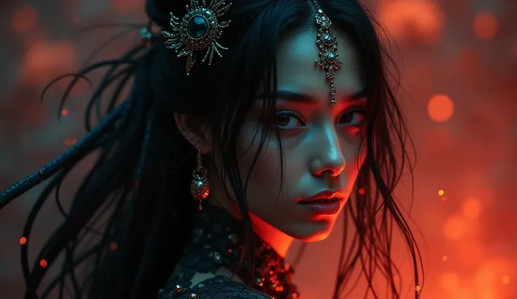 a n oriental, dark, sexy, mysterious and seductive image which also has groovy, flowing and pulsing energy