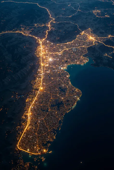 I want a video of the map of Jordan from above at night with lights 