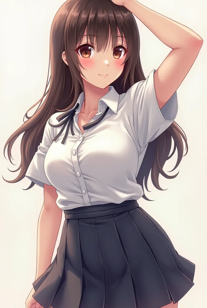 Anime girl with big breasts and uniform