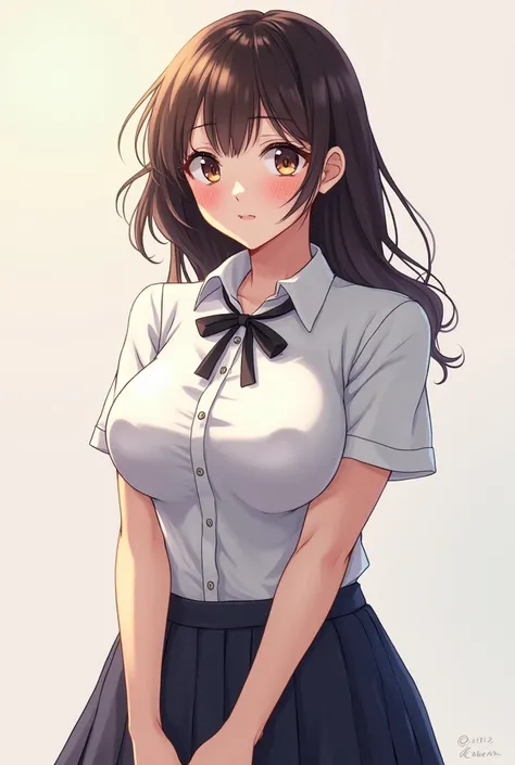 Anime girl with big breasts and uniform