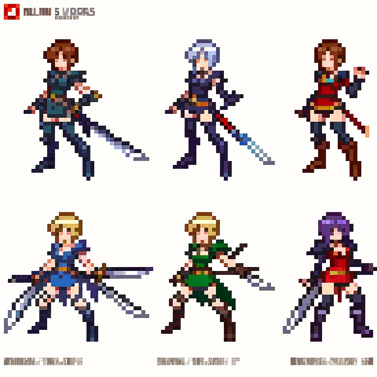 Four Greatsword designs，Full body photo 32bit style