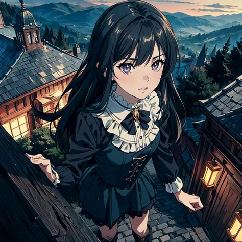 masterpiece。best quality。(a dark, gothic, and classical anime style CG:1.2)。super high definition。8k wallpaper。detailed。attention to beautiful details。Hues and overall tones are dark and cool。dynamic composition。dynamic angle。shallow depth of field。The lay...