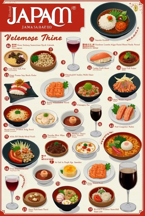 Create a Japanese food menu image and a Japanese drink menu ( with illustration , price , restaurant name )
