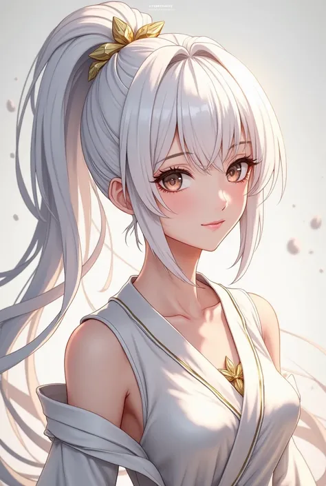 {high quality}, ponytail, semi_realistic, long_hair, white_two_side_up_hair, animation