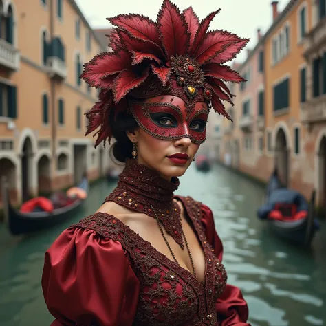 Invite : Une jeune femme célèbre le carnaval vénitien dans un style d'art numérique hyperréaliste. Elle est vêtue d'un élégant costume vénitien complexe avec des tissus riches, de la dentelle et un masque vénitien traditionnel. Sa posture est gracieuse et ...